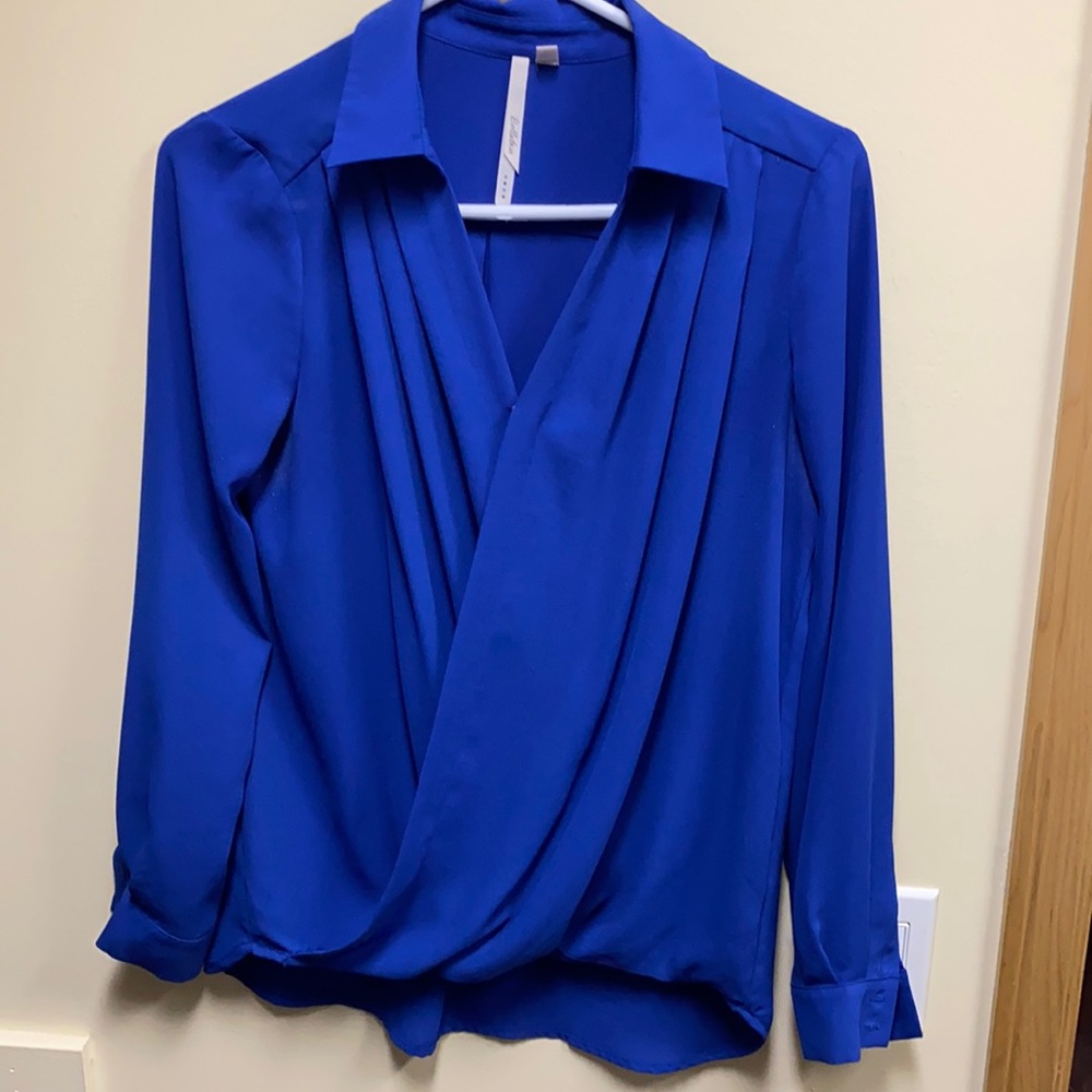 High-low blue blouse
